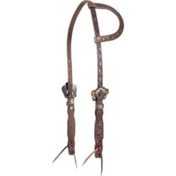 Cashel Company Chocolate Single Ear Headstall With Guns And Roses Buckles