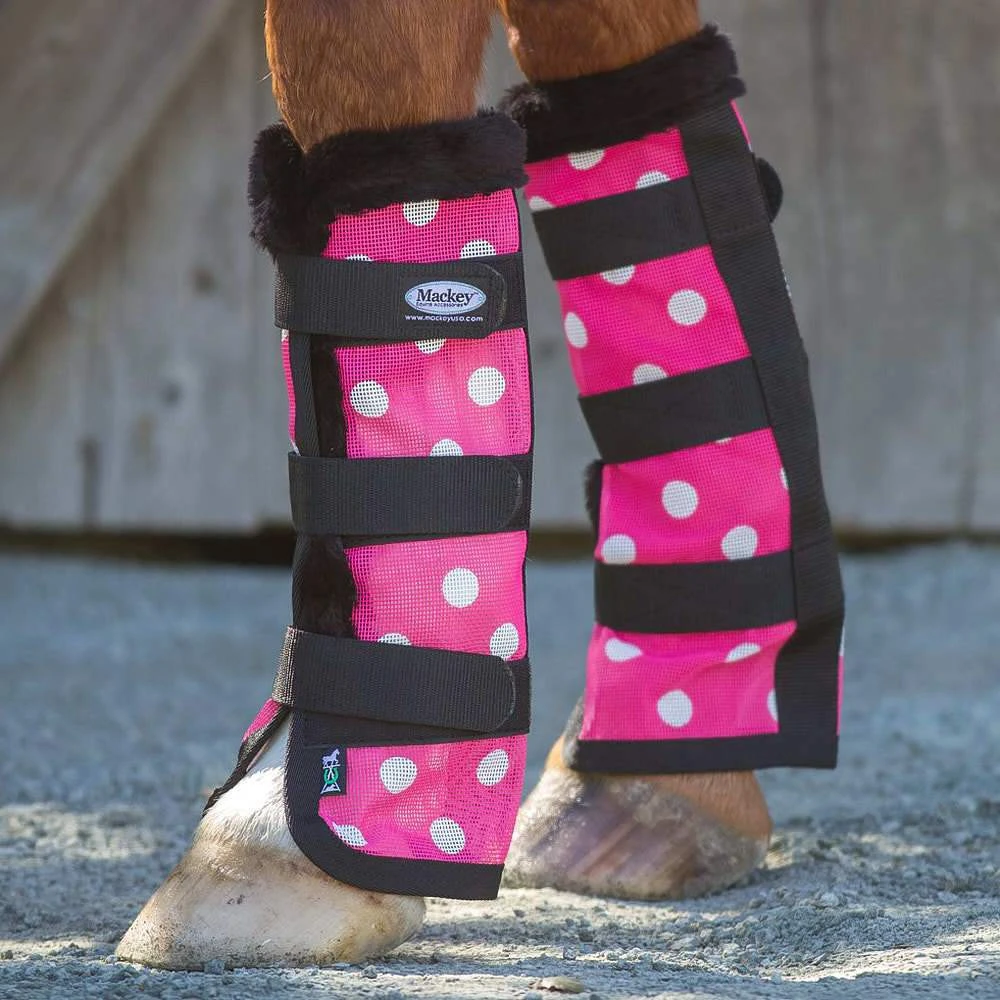 Mackey Equine Modern Vintage Pink Dotty Mesh Fly Boot With Fleece Binding 1 Mackey Equine Modern Vintage Pink Dotty Mesh Fly Boot With Fleece Binding