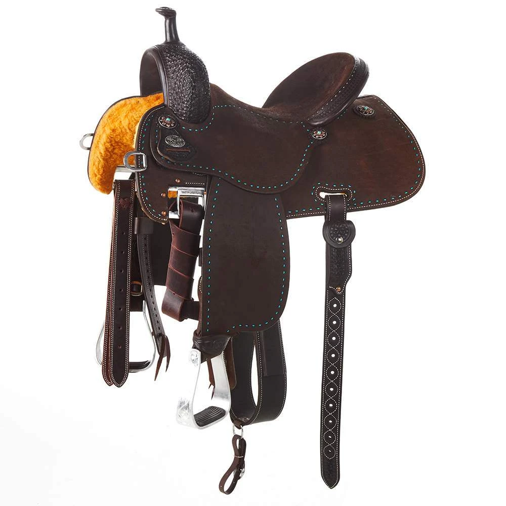 Martin Saddlery Crown C Chocolate Barrel Saddle With Snowflake Tooling 1 Martin Saddlery Crown C Chocolate Barrel Saddle With Snowflake Tooling