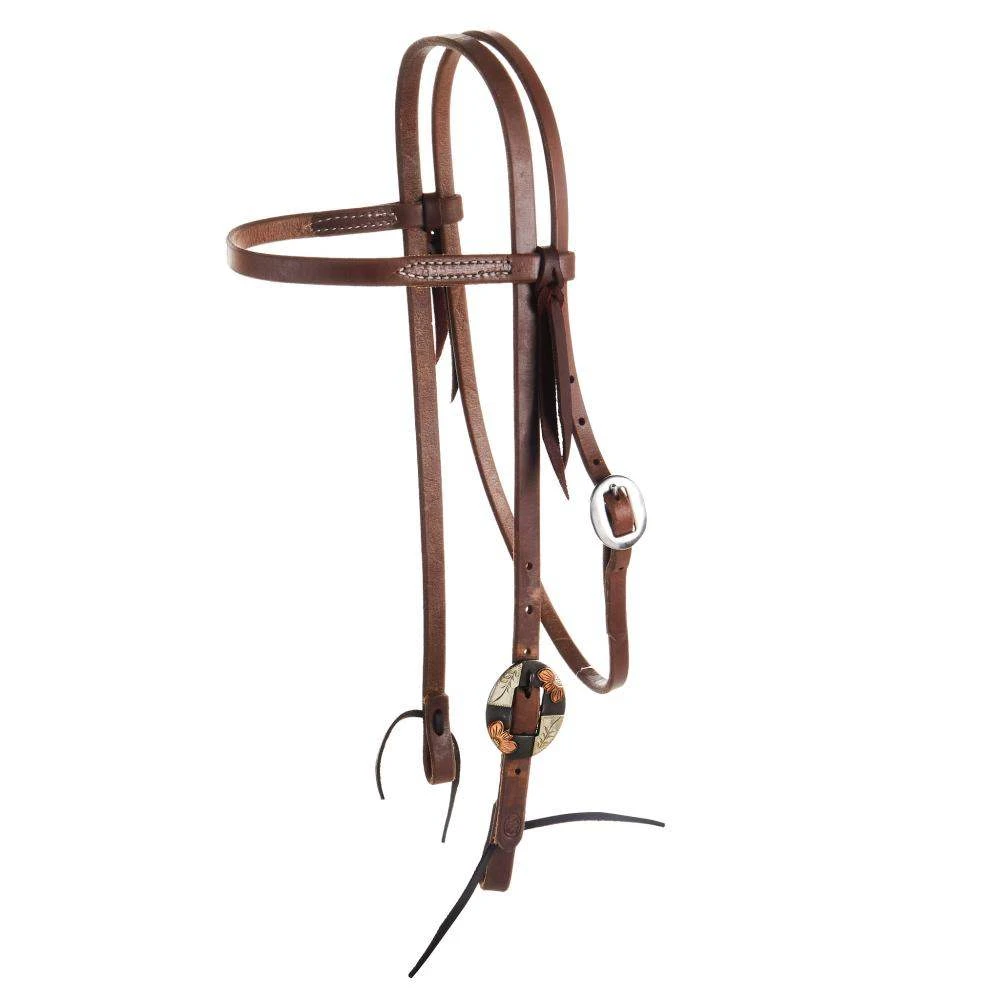 Nrs Tack Economy Oiled 5/8 Inch Browband Headstall With Copper Flower Silver Bar Cart Buckle 1 Nrs Tack Economy Oiled 5/8 Inch Browband Headstall With Copper Flower Silver Bar Cart Buckle