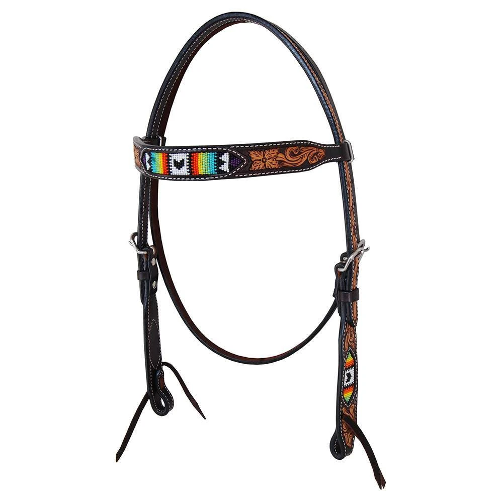 Oxbow Tack Tuscon Beaded Tooled Browband Headstall 1 Oxbow Tack Tuscon Beaded Tooled Browband Headstall