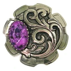 NRS Purple Stone Silver Scroll Saddle Concho Set