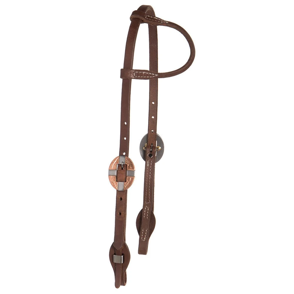Nrs Tack Oiled 5/8 Inch Box Loop Single Ear Headstall With Copper Bar Buckles 1 Nrs Tack Oiled 5/8 Inch Box Loop Single Ear Headstall With Copper Bar Buckles