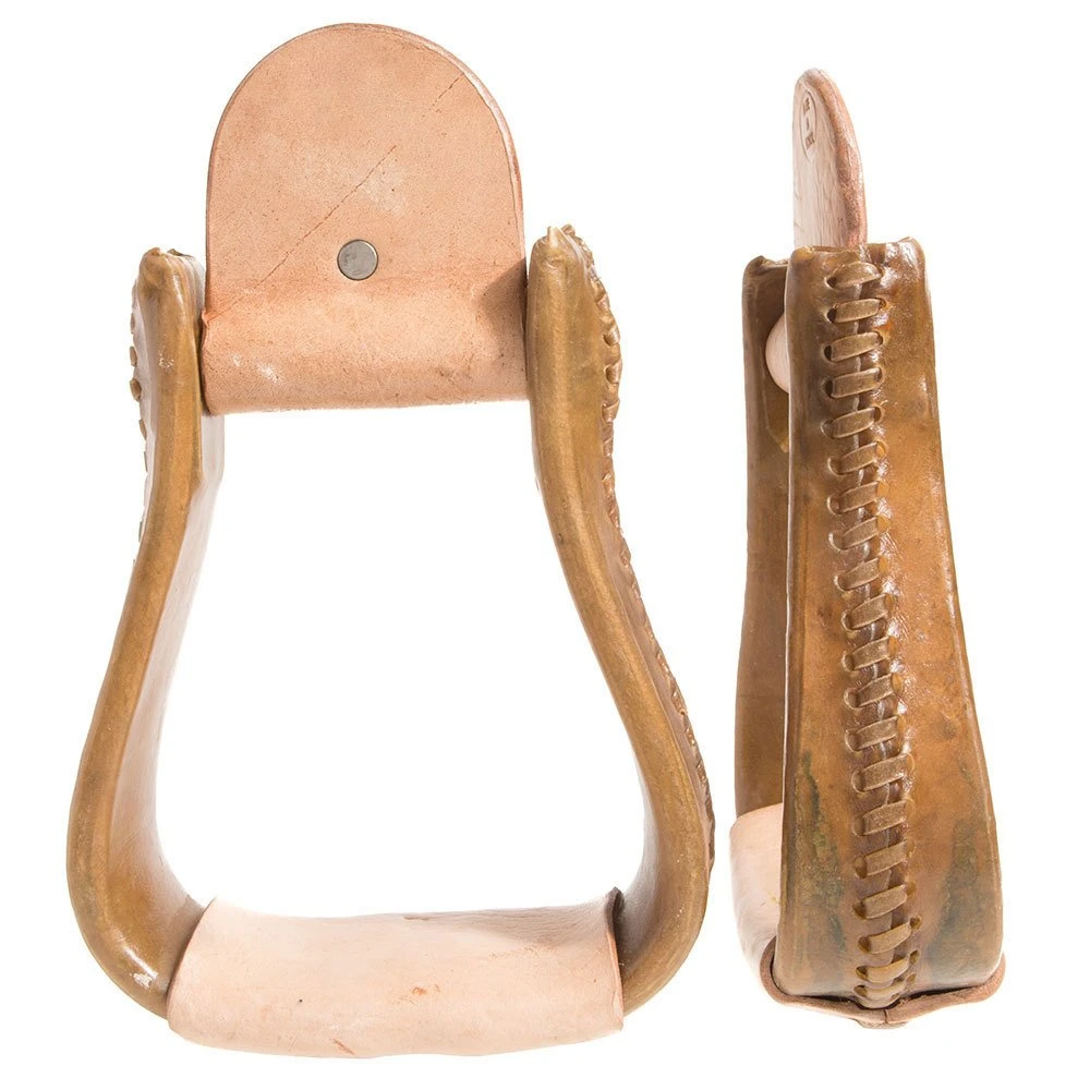 NRS Ladies Or Youth Rawhide Covered Stirrups 1 NRS Ladies Or Youth Rawhide Covered Stirrups