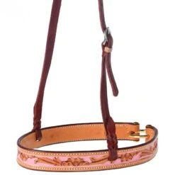 NRS Floral Tooled Noseband With Handpainted Pink Background -Saddle Gear Pro Sales NB323 2