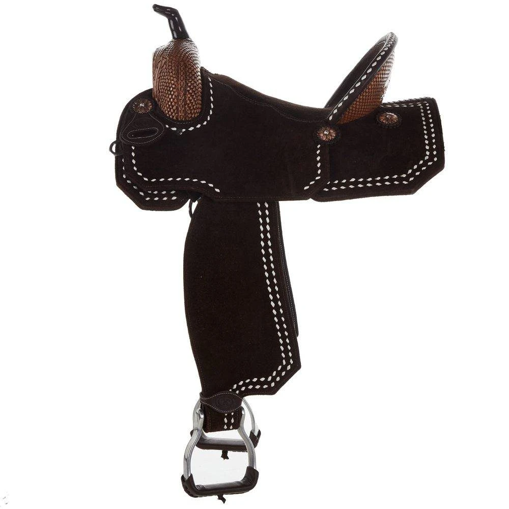 Tomahawk Chocolate Roughout 14 1/2 Inch Barrel Saddle With Tooling And White Buckstitch 2 Tomahawk Chocolate Roughout 14 1/2 Inch Barrel Saddle With Tooling And White Buckstitch - Image 2
