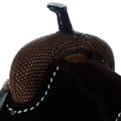 Tomahawk Chocolate Roughout 14 1/2 Inch Barrel Saddle With Tooling And White Buckstitch 7 Tomahawk Chocolate Roughout 14 1/2 Inch Barrel Saddle With Tooling And White Buckstitch -Saddle Gear Pro Sales TH 006 03